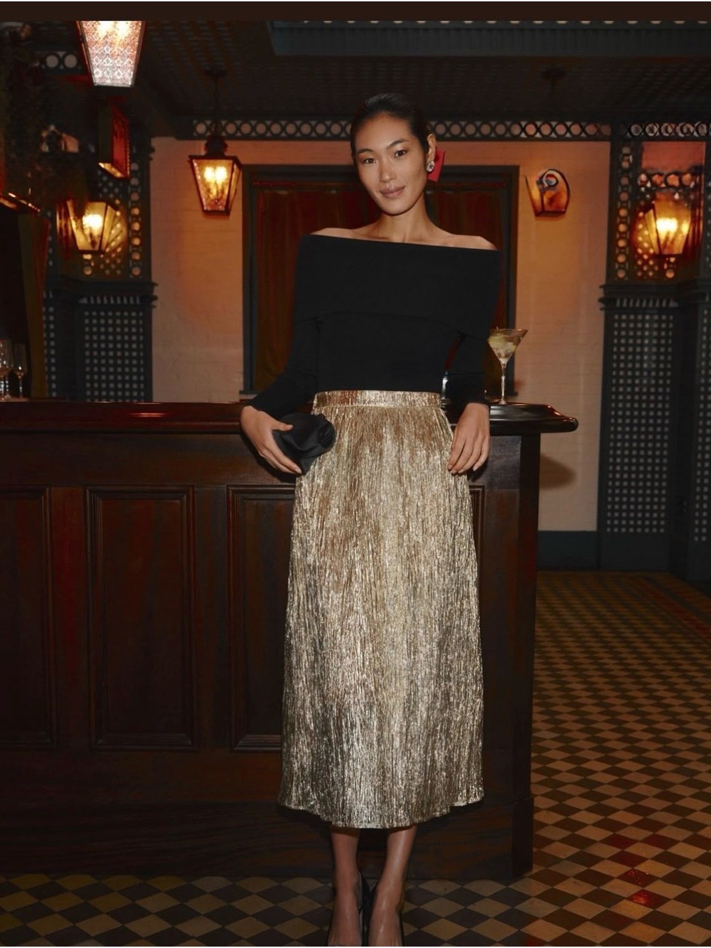 Hyacinth House Gold Crinkle Skirt